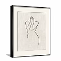 Minimalist Line Art Female Silhouette With Black Frame And Linen Background