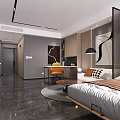 Modern Apartment Interior With Workspace Living Area And City View