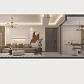 Modern Living and Dining Room Interior With Sofa Artwork Sculpture And Rug