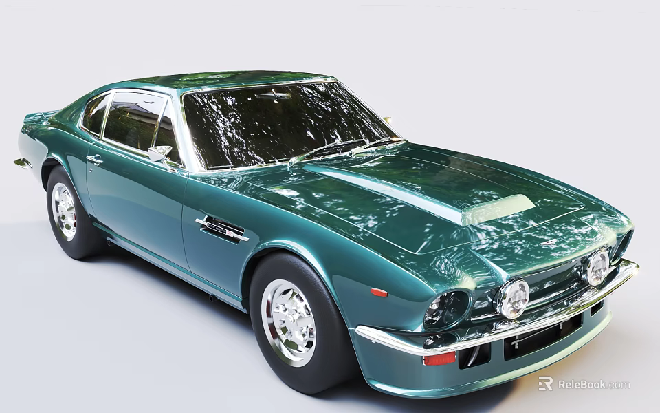 Vintage Green Sports Car With Shiny Body And Chrome Wheels 3d model 