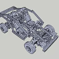 Detailed Building Block Vehicle Frame Model With Off Road Wheels And Mechanical Structure