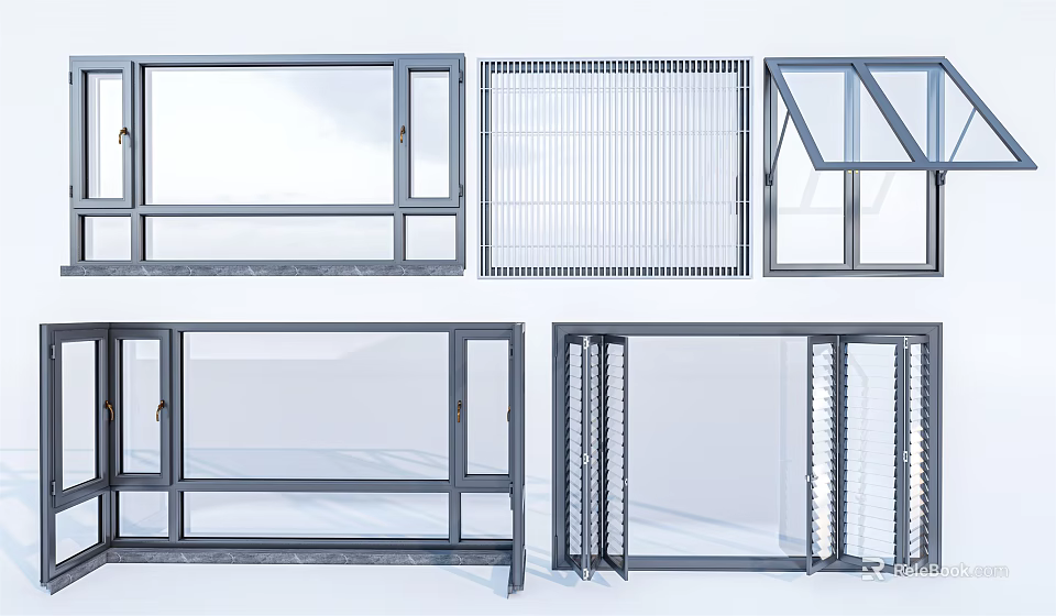 Various Modern Glass Window Designs With Different Frame And Panel Styles 3d model