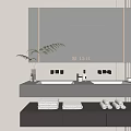 Modern Bathroom Vanity with Double Sinks Large Mirror Plant and Drawers
