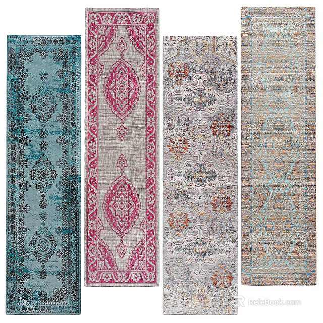 Stylish Square Rugs With Various Colorful Patterns And Traditional Designs 3d model 