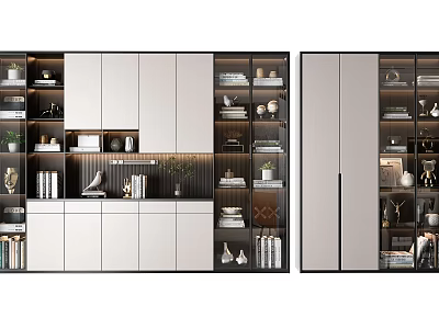 Modern Bookcase With Open Shelves Glass Doors And Storage Compartments Design 3d model