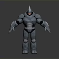 Metallic Robot Character With Spiked Helmet Armored Body And Standing Pose