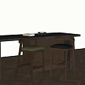 Modern Wooden Frame Bar Stools With Green And Black Seats By Countertop