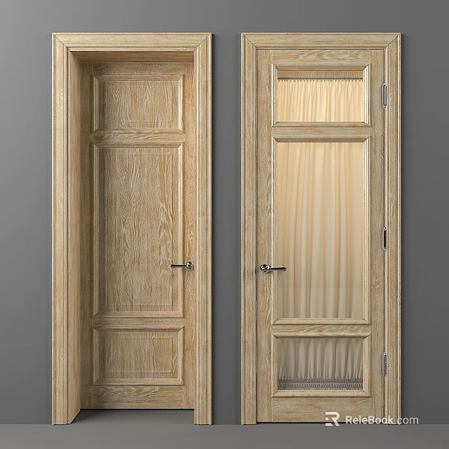 Wooden Swing Door Design With Panel And Glass Insert For Interior Spaces 3d model 