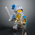 Lego Knight Doll With Silver Armor Blue Feather Sword And Lion Shield