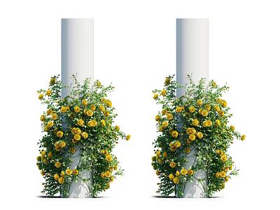Lush Green Vines Adorned With Yellow Flowers Wrapping Around White Pillars 3d model