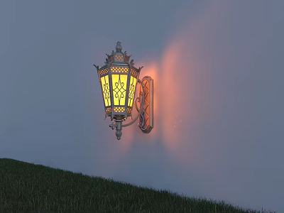 Vintage Outdoor Wall Light With Ornate Design And Bright Yellow Glow 3d model
