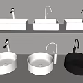 Modern Stylish Washbasins Rectangular Round Shapes White Black Colors With Faucets 3d model
