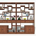 Traditional Chinese Style Decorative Cabinet With Shelves Drawers And Ornaments Including Buddha Statues Vases