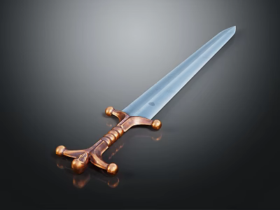 Elegant Decorative Sword With Blue Transparent Blade And Copper Hilt On Dark Background 3d model