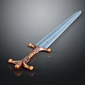 Elegant Decorative Sword With Blue Transparent Blade And Copper Hilt On Dark Background