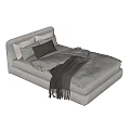 Cozy Single Bed With Light Gray Headboard Striped Bedding Gray Blanket And Soft Pillows