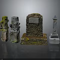 Ancient Stone Architectural Components With Carved Patterns Mossy Surfaces And Historical Designs 3d model