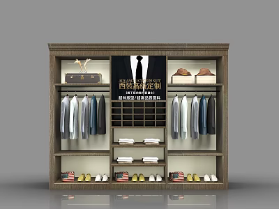 Elegant Display Cabinet Shelving for Men's Formal Wear with Suits Shirts Ties Shoes and Hats 3d model