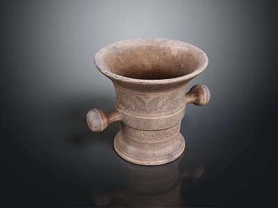 Antique Ceramic Vessel With Two Handles Intricate Patterns Brown Surface on Black Background 3d model
