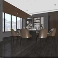 Elegant Private Dining Room Interior With Round Table Beige Chairs And Large Windows 3d model