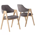 Modern Wooden Dining Table Set With Light Beige And Gray Upholstered Chairs