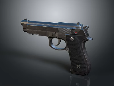 Black Pistol With Metal Components And Black Grip Featuring Red Accent 3d model
