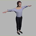 Woman In Striped Off Shoulder Top With Arms Outstretched Posing Confidently