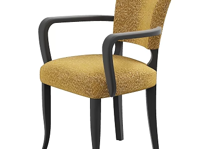 Modern Upholstered Single Chair With Yellow Textured Fabric Black Armrests And Sturdy Legs 3d model