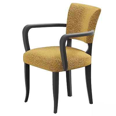 Modern Upholstered Single Chair With Yellow Textured Fabric Black Armrests And Sturdy Legs 3d model