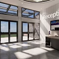 Modern Reception Area With Large Windows Bright Space And Digital Display Design