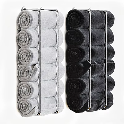 Soft Plush Absorbent Gray and Black Rolled Towels Neatly Arranged 3d model
