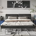 Modern Bedroom Interior Design With Bed Decorative Art Nightstands Rug Curtains And Plant