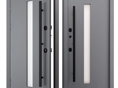 Modern Gray Double Door Design With Glass Panel And Black Handle Elements 3d model