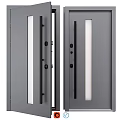 Modern Gray Double Door Design With Glass Panel And Black Handle Elements 3d model