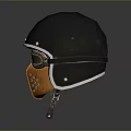 Tactical Black Helmet With Orange Leather Face Mask And Protective Goggles Design
