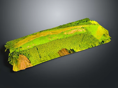Detailed 3D Terrain Model With Green Vegetation And Yellow Land Undulating Topography 3d model
