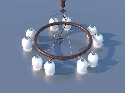 Modern Hanging Chandelier With Brown Circular Frame And White Lampshades 3d model