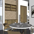 Modern Restaurant Interior With Wooden Partition Pendant Lights White Chairs And Round Tables