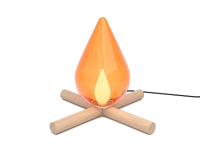 Outdoor Garden Decorative Ornament with Orange Glass Flame Shape and Wooden Cross Base 3d model