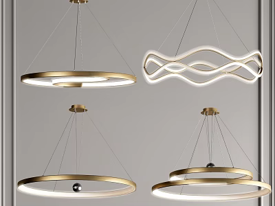 Modern Illuminated Chandeliers with Circular and Wavy Metal Frame Designs 3d model