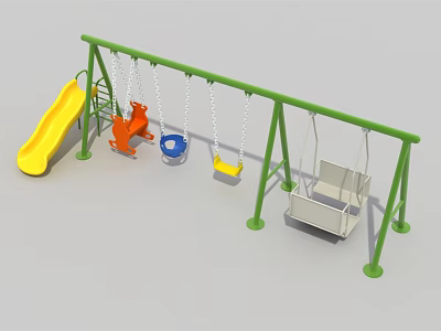 Colorful Playground Equipment with Green Swing Set Yellow Slide and Orange Animal Figure 3d model