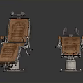 Brown Leather Medical Examination Chairs With Metal Frames Adjustable Mechanisms Armrests And Headrests