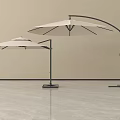 Two Modern Beige Sunshades With Black Arched Frames On Smooth Indoor Floor 3d model