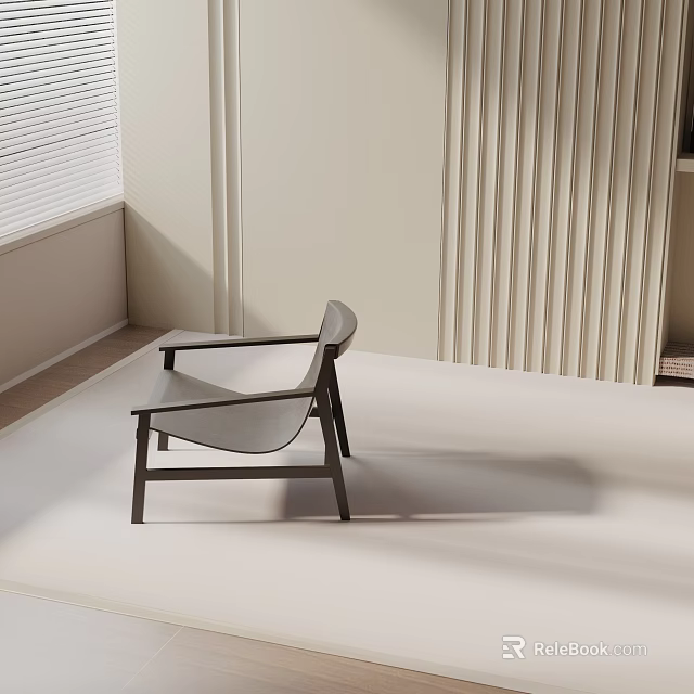Modern Leisure Chair With Wooden Frame And Leather Seat In Bright Indoor Living Space 3d model 