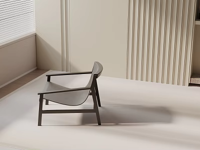 Modern Leisure Chair With Wooden Frame And Leather Seat In Bright Indoor Living Space 3d model