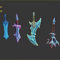 Blue Ice Crystal Decorative Weapons With Ornate Blades And Handles