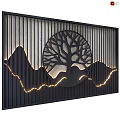 Modern Decorative Screen With Circular Tree Design Mountain Silhouette And Warm Lighting 3d model