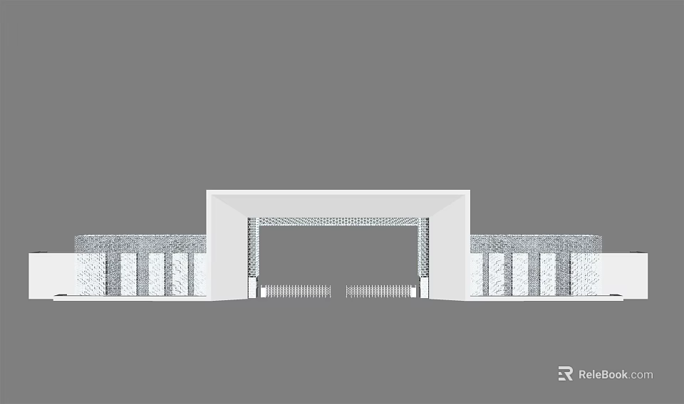 Modern Entrance Gate Design With Geometric Grille And Decorative Side Walls 3d model 