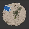 Beach Scene Setup With Lifeguard Tower Palm Trees And Small Plants