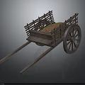 Traditional Wooden Stone Cart With Handcrafted Wood Frame And Spoked Wheels